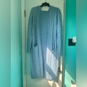 EUC baby blue cable knit hooded duster sweater.  Size M